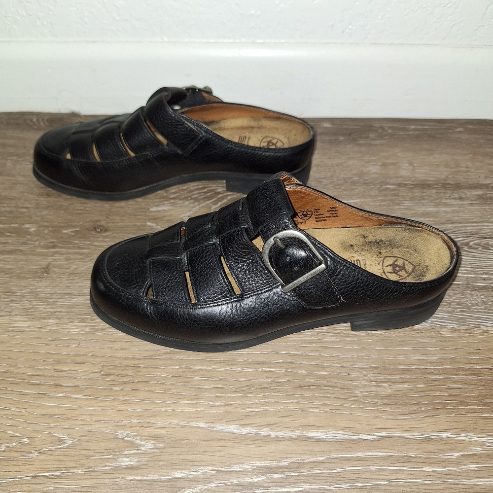 Ariat 6.5B Black Leather ATS Equipped Slip On Buckles Comfort Sandal Clogs - Picture 4 of 7